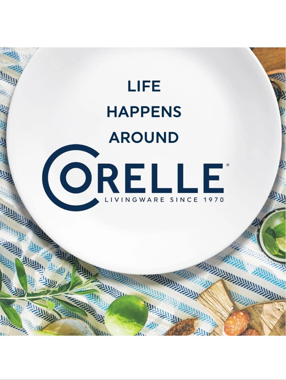 6 Corelle Lisbon Terrace Blue Appetizer Salad Plates, 6.75" Vitrelle Glass Set - Picture 8 of 11